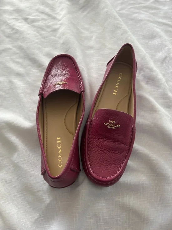 Coach Plum/Purple Leather Driving Loafers with Gold Logo - Picture 8 of 8